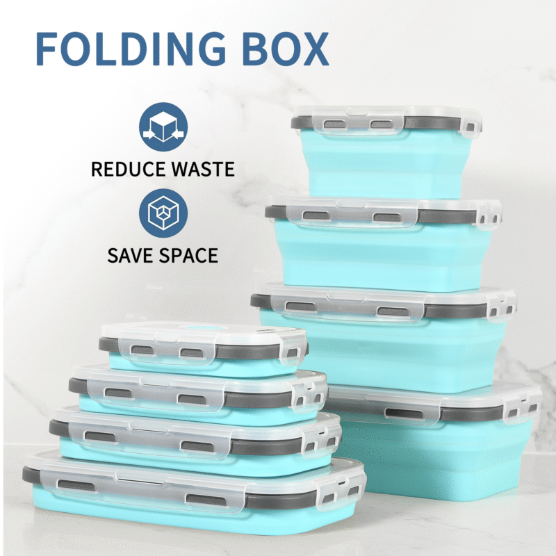 Perfect Food Storage Containers – Set of 4 Square Collapsible Silicone Bowls with Lids - Image 4