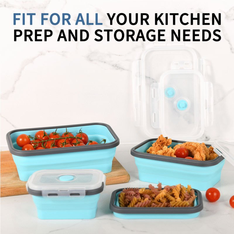 Perfect Food Storage Containers – Set of 4 Square Collapsible Silicone Bowls with Lids - Image 2